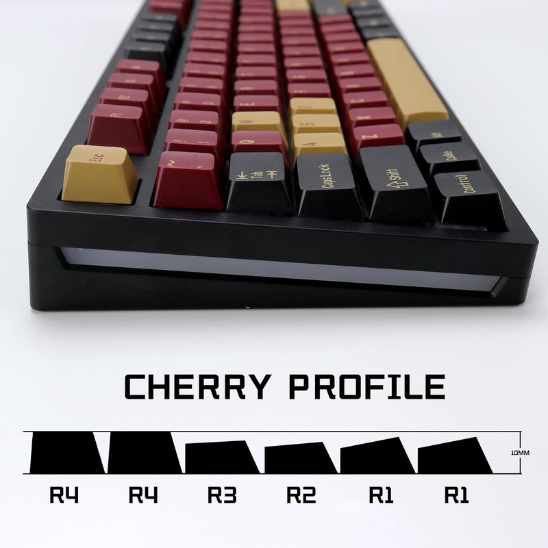 KBDiy 174 Keys Clone Red Samurai Key Caps PBT Double Shot Custom Keycap Set,Keycaps 60 Percent,Cherry Profile Keycaps for GK61/64/68/84/87/100/104/108 Mechanical Keyboard - Image 3